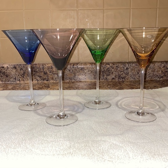 NEW Lenox Swirl Martini Glasses Tuscany Seasons Green Cobalt Amber Amethyst - Picture 2 of 8